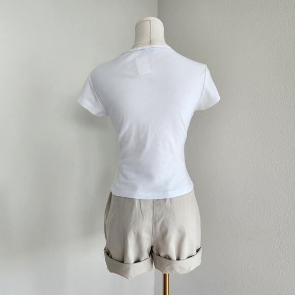 Y2K In Charge White Embroidered Floral Cropped V-Neck T-Shirt Short Sleeve XS - Picture 6 of 7